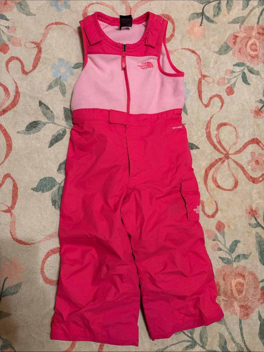 The North Face Girls' Bright Pink Fleece-Top Snow Overalls